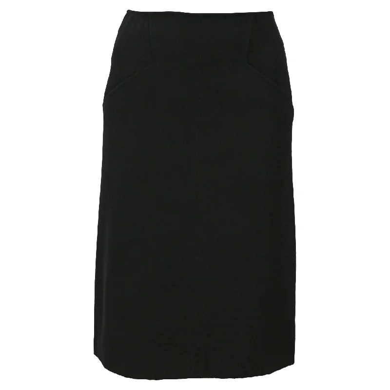 Alaïa Midi High-Waisted Back Lace Tie Detail Skirt in Black Cotton Wool