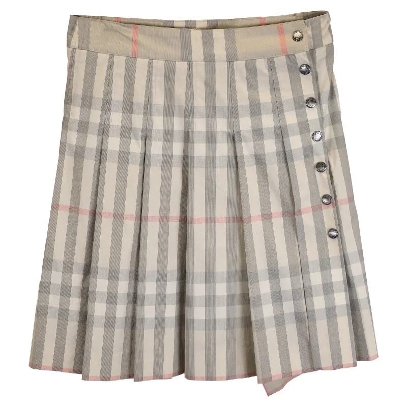 Burberry Pleated Check Print Mini Skirt in Multicolor Cotton