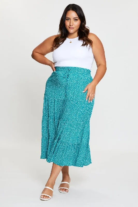 Geo Print Midi Skirt Elastic Waist