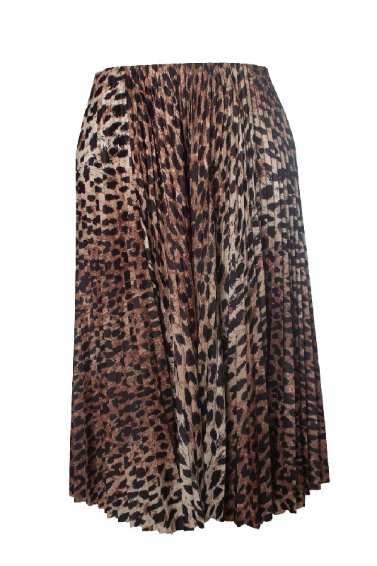 leopard print silk pleated midi skirt