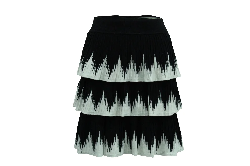 Maje Julia Tiered Skirt in Black and White Polyester Viscose