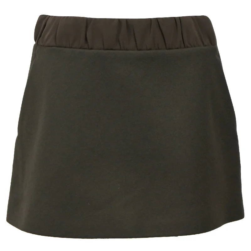 Neil Barrett Mini Gartered Waist A-line Skirt in Olive Wool