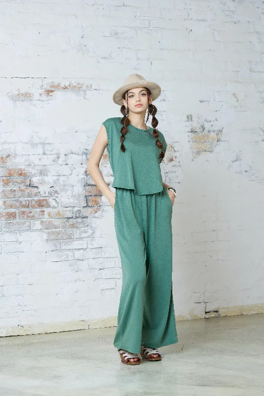 Open Front Wide Leg Jumpsuit - Washed Army