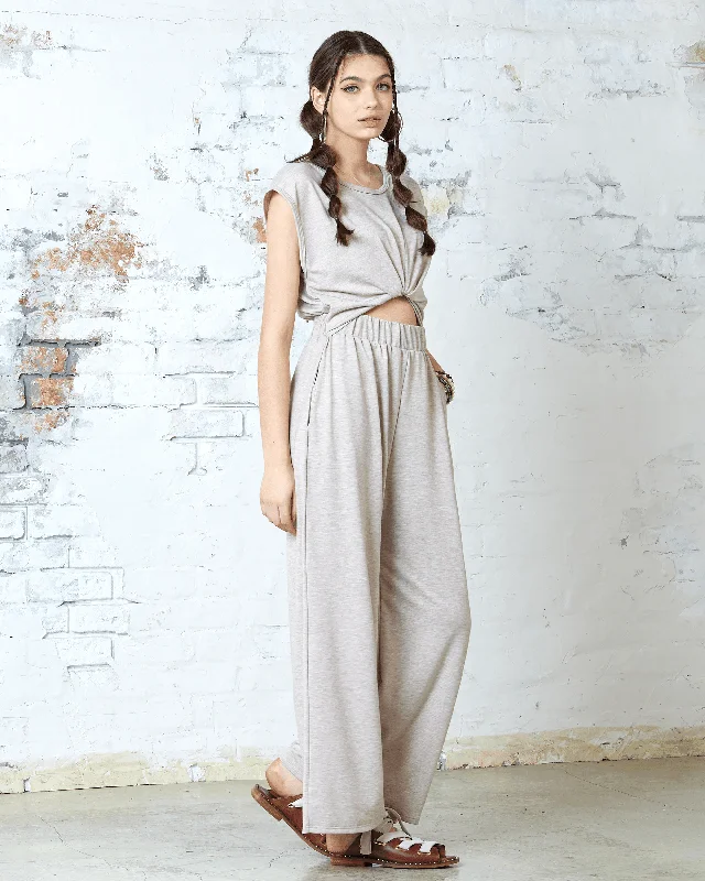 Open Front Wide Leg Jumpsuit - H.Taupe