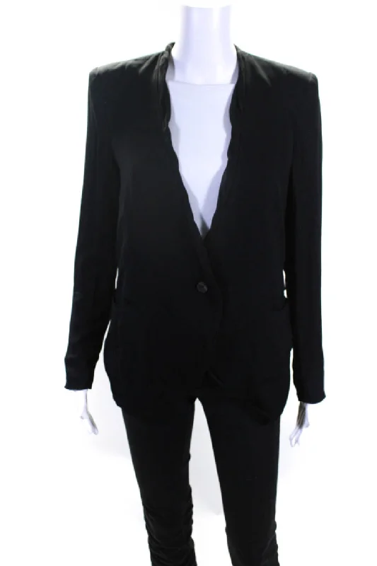 Helmut Lang Womens Unlined Chiffon Trim One Button Blazer Jacket Black