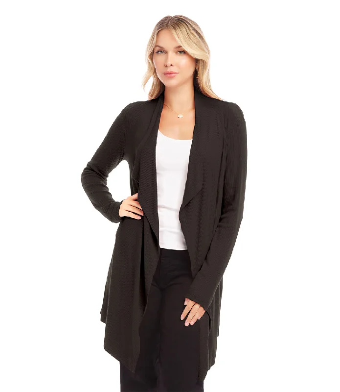 Ribbed Drape Front Cardigan