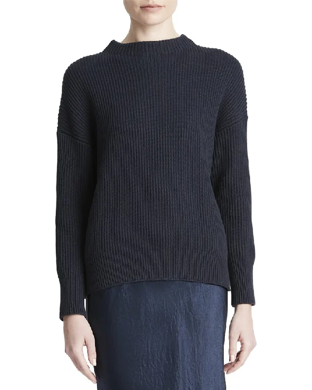 Vince Ribbed Funnel Neck Cashmere-Blend Top